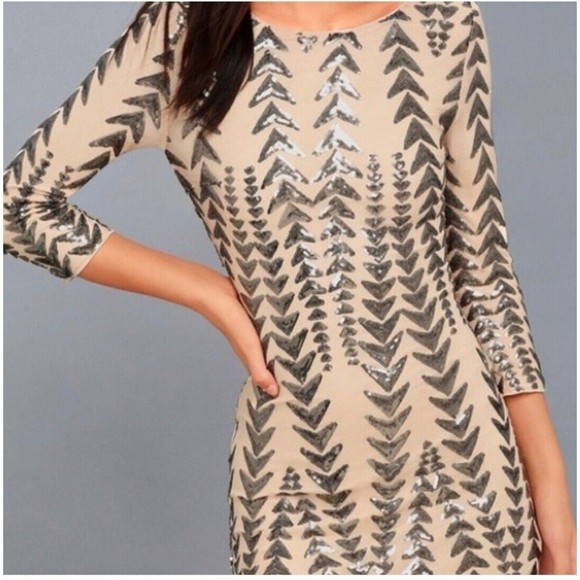 Lulus Womens sz Small Sequin Bodycon Dress - Shine on Me Nude NWOT - Picture 2 of 13